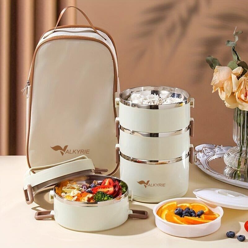Valkyrie 4 Gözlü Çelik Isı Yalıtımlı Çanta Yemek Kabı Seti Çantalı Geniş Kaplar Bento Çantalı