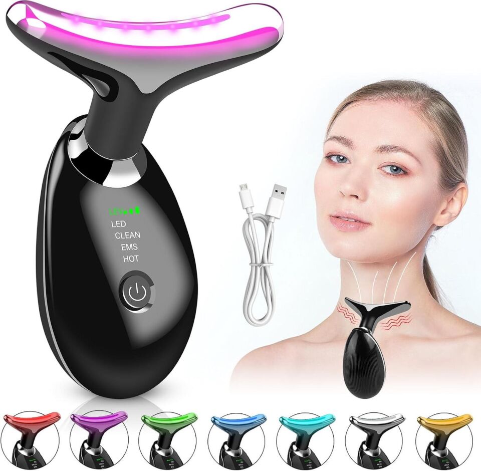 Valkyrie 7 Renk Titreşimli Yüz Boyun EMS Güzellik Cihazı Kırışık Gıdık Sarkma Giderici Siyah