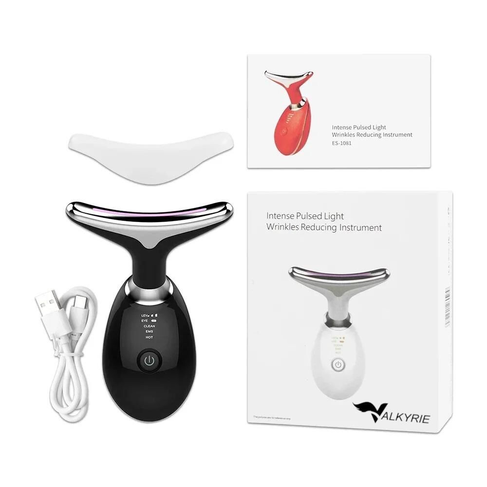 Valkyrie 7 Renk Titreşimli Yüz Boyun EMS Güzellik Cihazı Kırışık Gıdık Sarkma Giderici Siyah