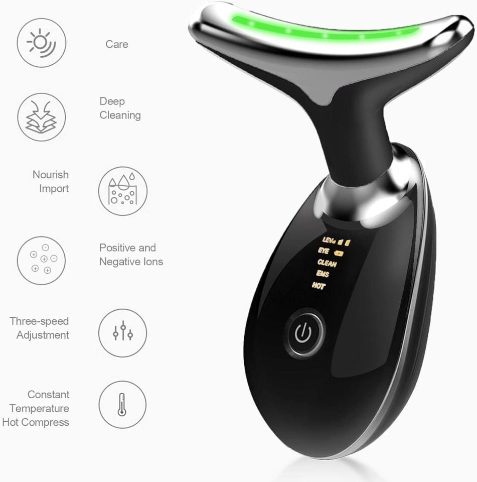 Valkyrie 7 Renk Titreşimli Yüz Boyun EMS Güzellik Cihazı Kırışık Gıdık Sarkma Giderici Siyah