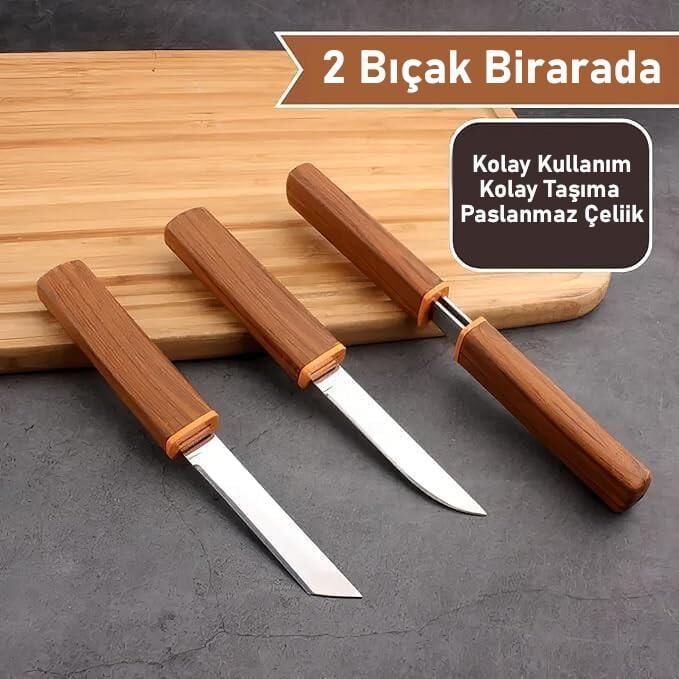 Valkyrie 2’li Japon Tanto Şef Bıçağı Seti – Paslanmaz Çelik, Kılıflı, Ultra Keskin Kamp & Mutfak Bıçak Seti Kahve