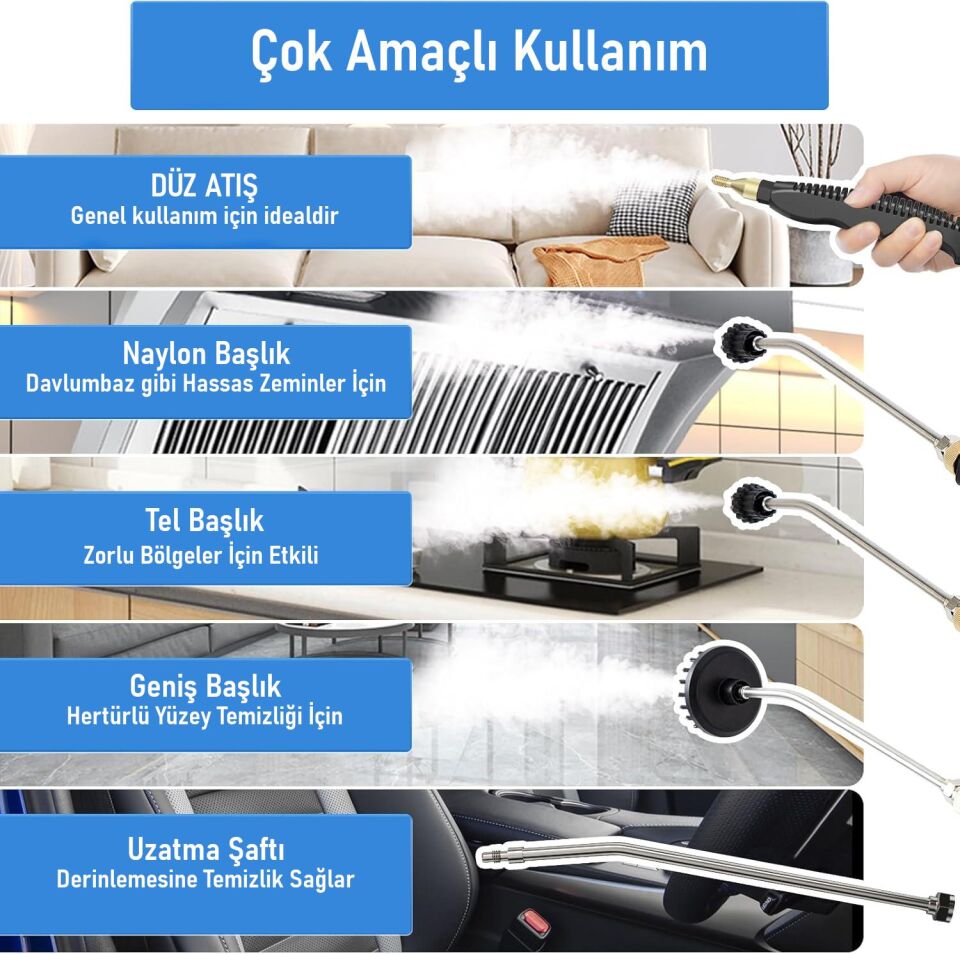 Valkyrie 2500W Yüksek Basınçlı Buharlı Temizleyici 115°C 3 Başlık Ayarlanabilir Güç Derin Temizlik Makinesi