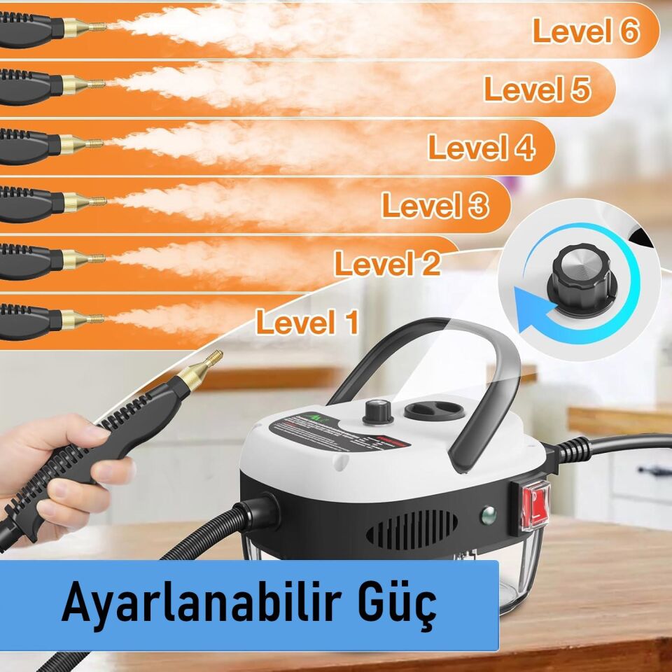 Valkyrie 2500W Yüksek Basınçlı Buharlı Temizleyici 115°C 3 Başlık Ayarlanabilir Güç Derin Temizlik Makinesi