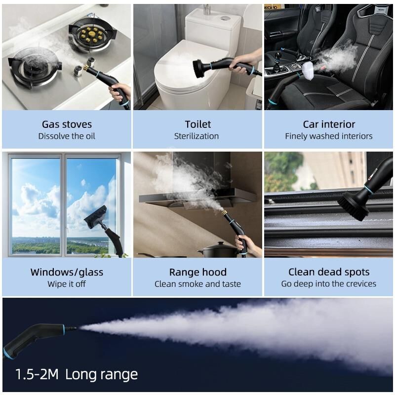 Valkyrie 2500W Yüksek Basınçlı Buharlı Temizleyici  6 Kademeli Güç Ayarı 10 Farklı Başlık Çok Fonksiyonlu Temizlik