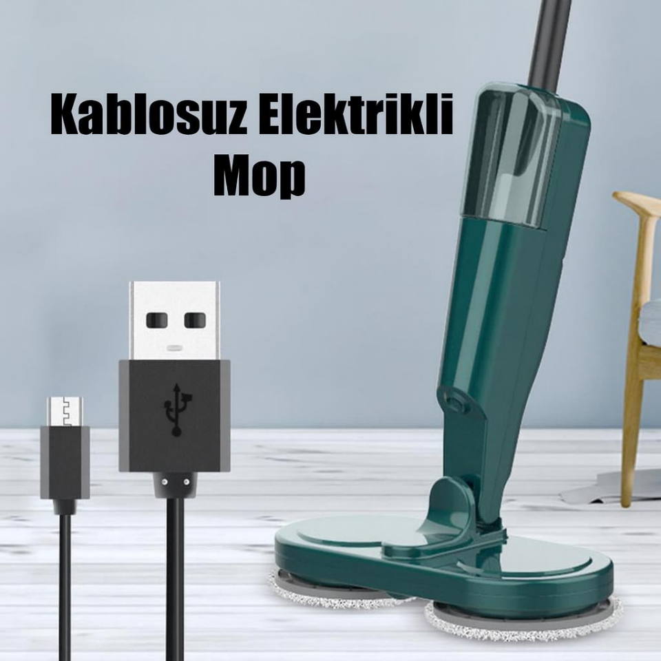 Valkyrie Şarjlı Su Püskürtmeli Elektrikli Mop – Çift Döner Başlık, Mikrofiber Ped, 2000 mAh, Tüm Zeminlerde Etkili Yeşil