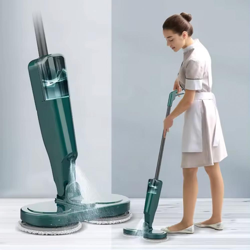 Valkyrie Şarjlı Su Püskürtmeli Elektrikli Mop – Çift Döner Başlık, Mikrofiber Ped, 2000 mAh, Tüm Zeminlerde Etkili Yeşil