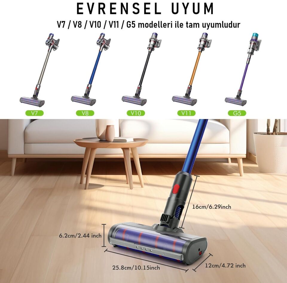 Valkyrie LED Işıklı Yumuşak Rulo Süpürge Başlığı Dyson V7/V8/V10/V11/V15 Uyumlu
