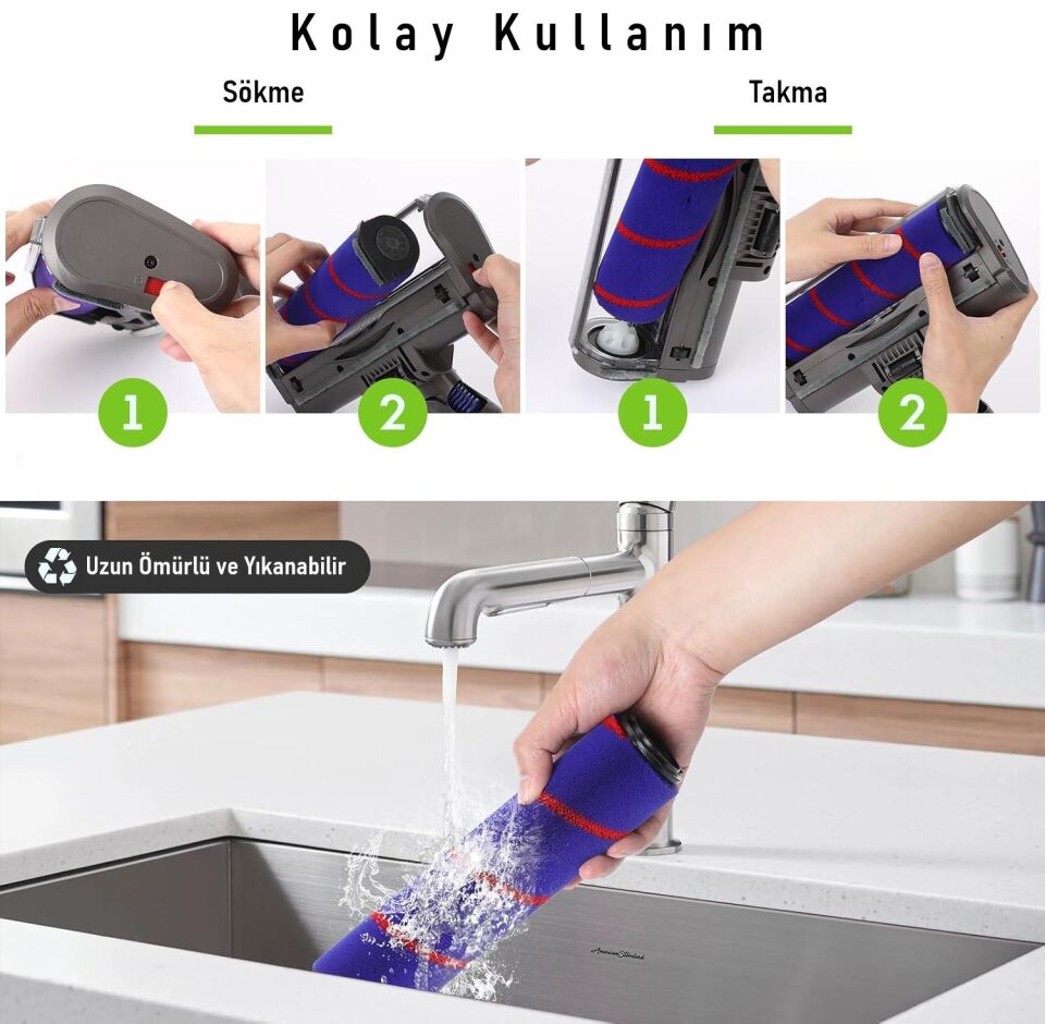 Valkyrie LED Işıklı Yumuşak Rulo Süpürge Başlığı Dyson V7/V8/V10/V11/V15 Uyumlu