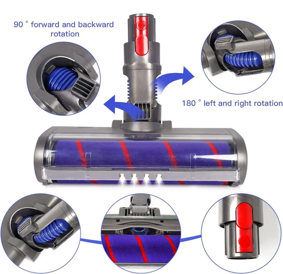 Valkyrie LED Işıklı Yumuşak Rulo Süpürge Başlığı Dyson V7/V8/V10/V11/V15 Uyumlu