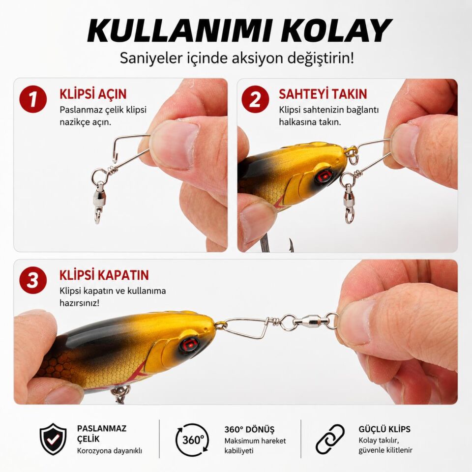 Valkyrie 25 Adet Rulmanlı Döner Klips Coastlock Snap – 360° Paslanmaz Çelik Fırdöndü Set #6