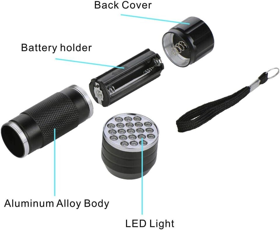 Valkyrie 21 LED 395nm Güneş Işığı Eltraviyole UV El Feneri - Siyah Fener - Evcil Hayvan Otel Ev Temizlik Para Taş Mücevherat