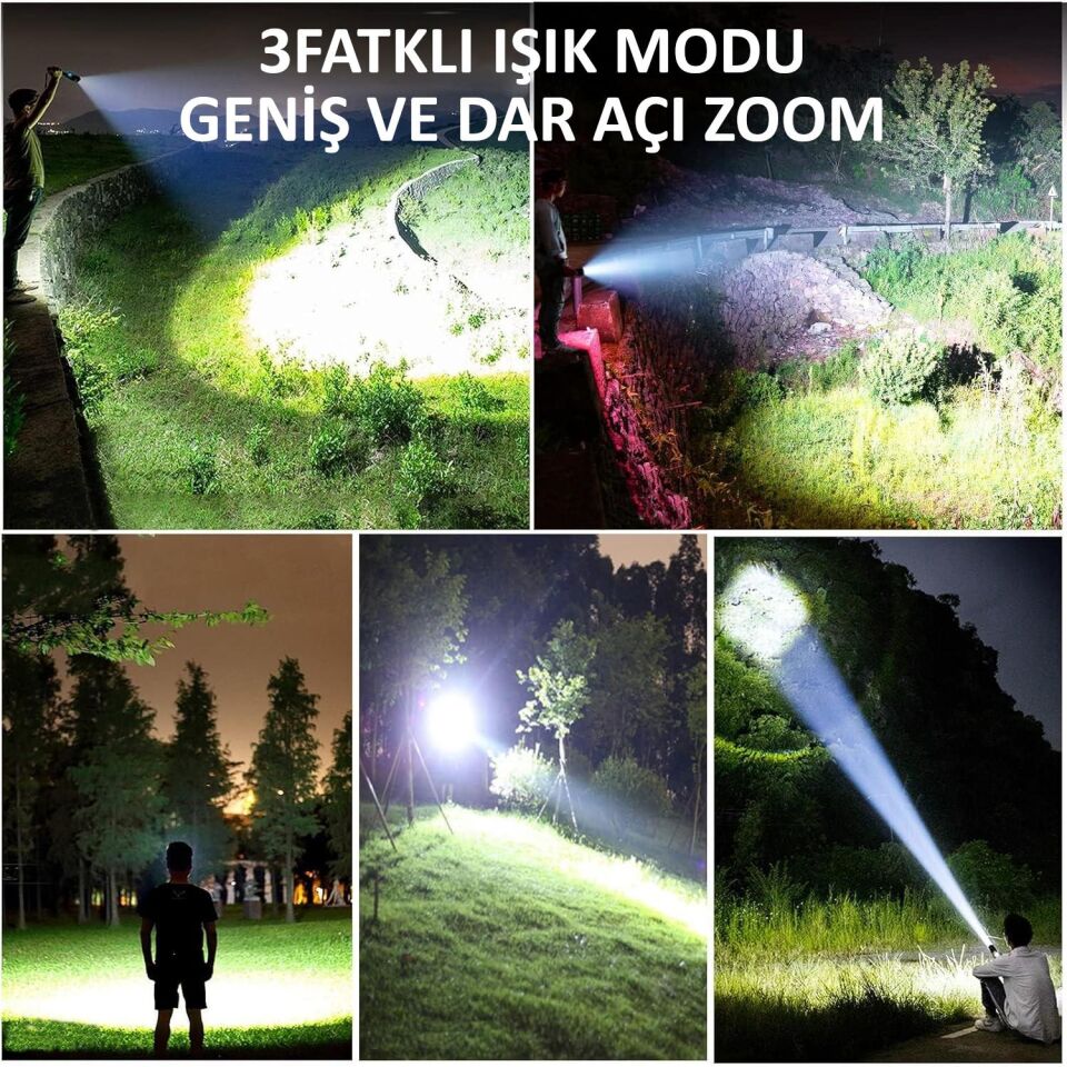 Valkyrie Şarjlı LED Ultra Güçlü El Feneri 2400mAh Zoom Darbeye Suya Dayanıklı 1. Kalite