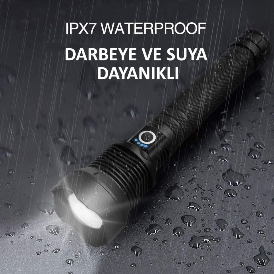 Valkyrie Şarjlı LED Ultra Güçlü El Feneri 2400mAh Zoom Darbeye Suya Dayanıklı 1. Kalite