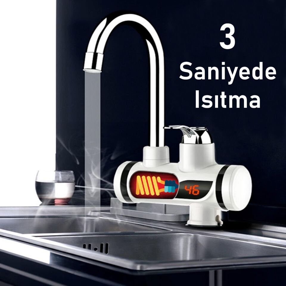 Valkyrie Ani Su Isıtıcılı Musluk Elektrikli Şofben Musluk Dijital Göstergeli 3000W
