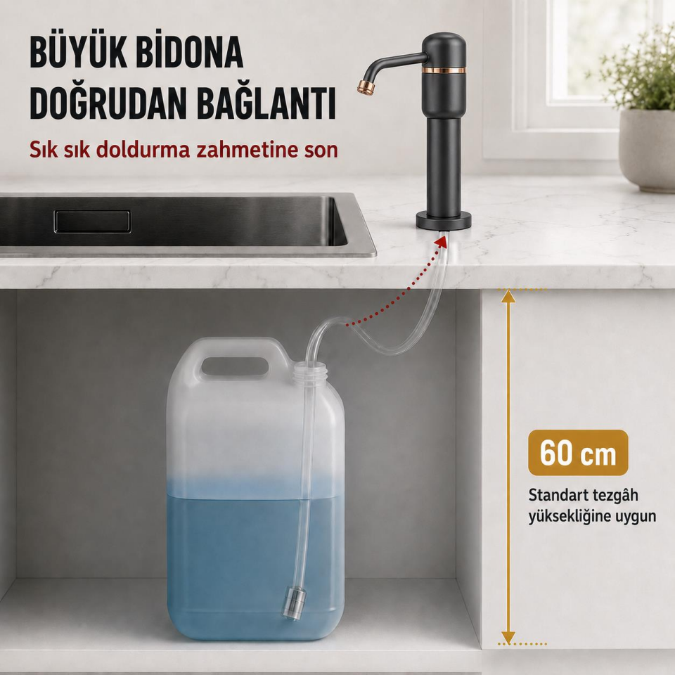 Valkyrie Tezgah Üstü Ankastre Sıvı Sabunluk Pompası 360° Döner Paslanmaz Sabun Dispenseri Siyah