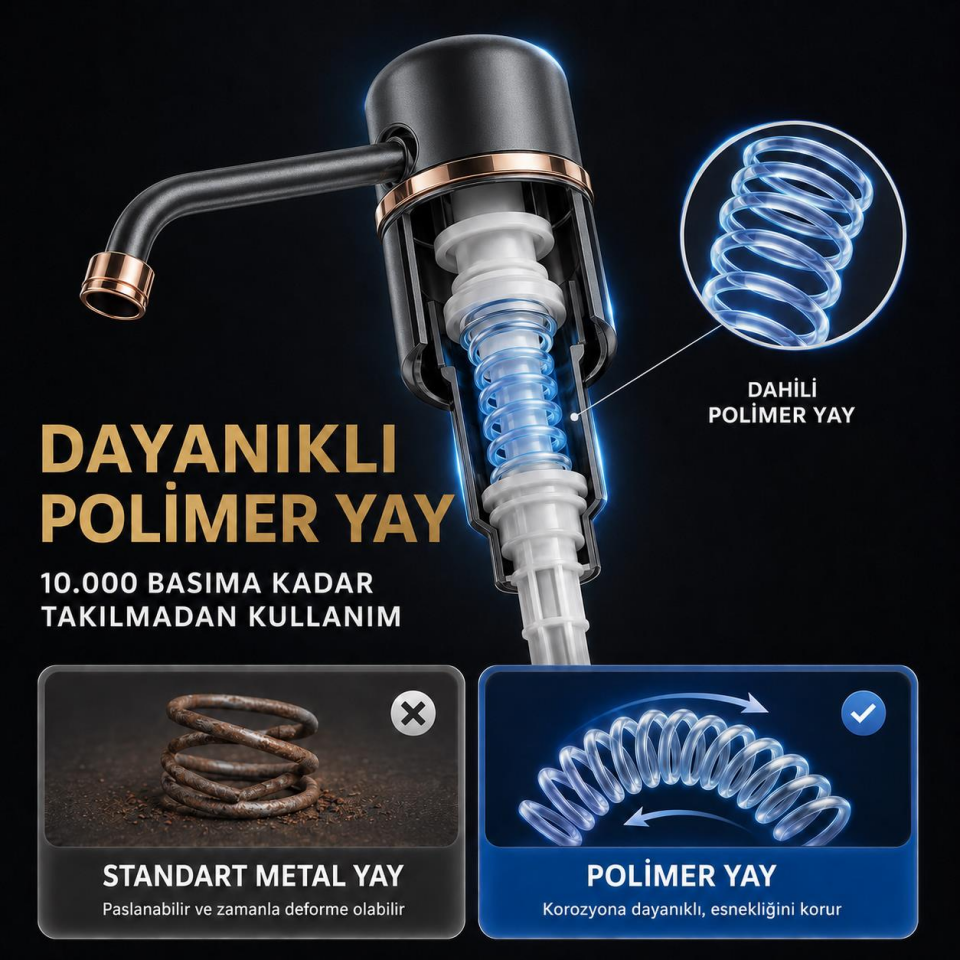 Valkyrie Tezgah Üstü Ankastre Sıvı Sabunluk Pompası 360° Döner Paslanmaz Sabun Dispenseri Siyah
