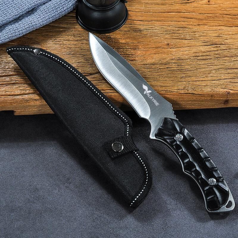 Valkyrie 26 cm Büyük Boy Çelik Sabit Bıçak – Outdoor Kamp Av Bıçağı + Kılıf Ergonomik Paslanmaz Çelik Siyah