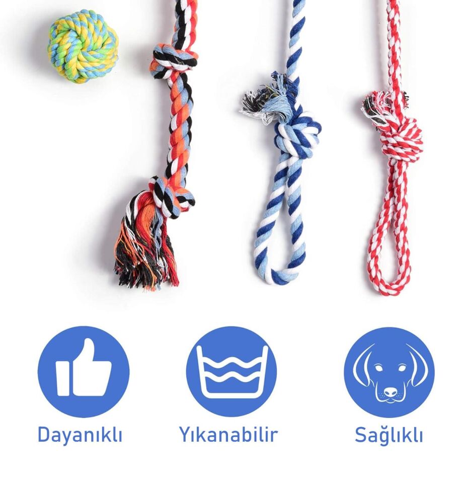 Valkyrie 4’lü Köpek Diş İpi Oyuncağı Seti Isırma Çekiştirme Eğitim Toplu Halat Oyuncak