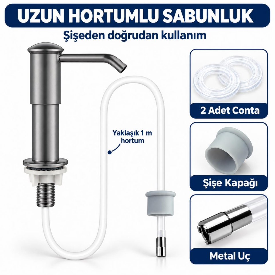 Valkyrie Tezgah Üstü Ankastre Sıvı Sabunluk Pompası 360° Döner Paslanmaz Sabun Dispenseri Siyah