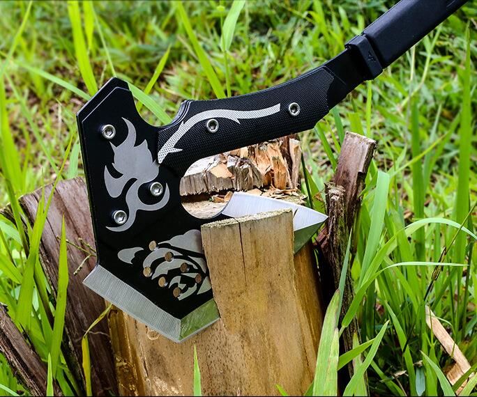 Valkyrie İşlemeli Tomahawk Kamp Balta Çelik Saplı Kılıflı
