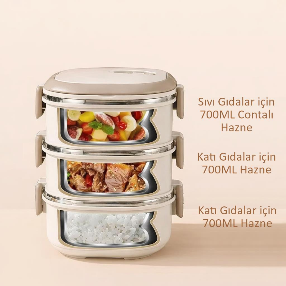 Valkyrie 3 Katlı Yemek Kabı 2100 ml – Termal Çantalı Lunch Box, 304 Paslanmaz Çelik, BPA İçermez