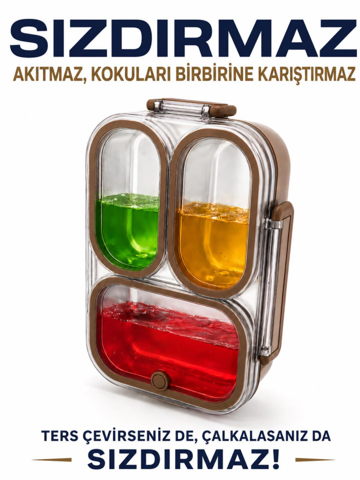 Valkyrie 304 Paslanmaz Çelik 3 Bölmeli Kahve Lunch Box Termal Çantalı – Sızdırmaz Kapaklı Beslenme Kabı,