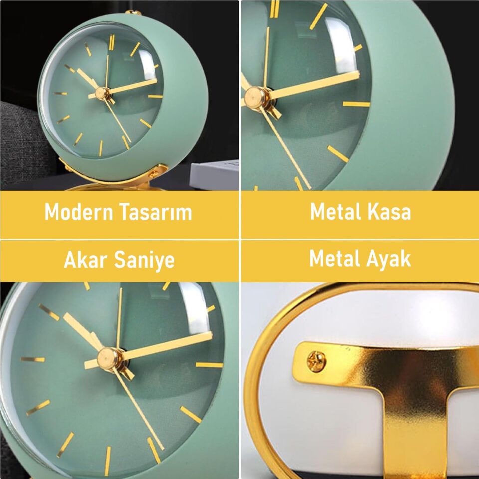 Valkyrie Akar Saniyeli Işıklı Metal Gold Dijital Masa Saati Alarmlı Yeşil
