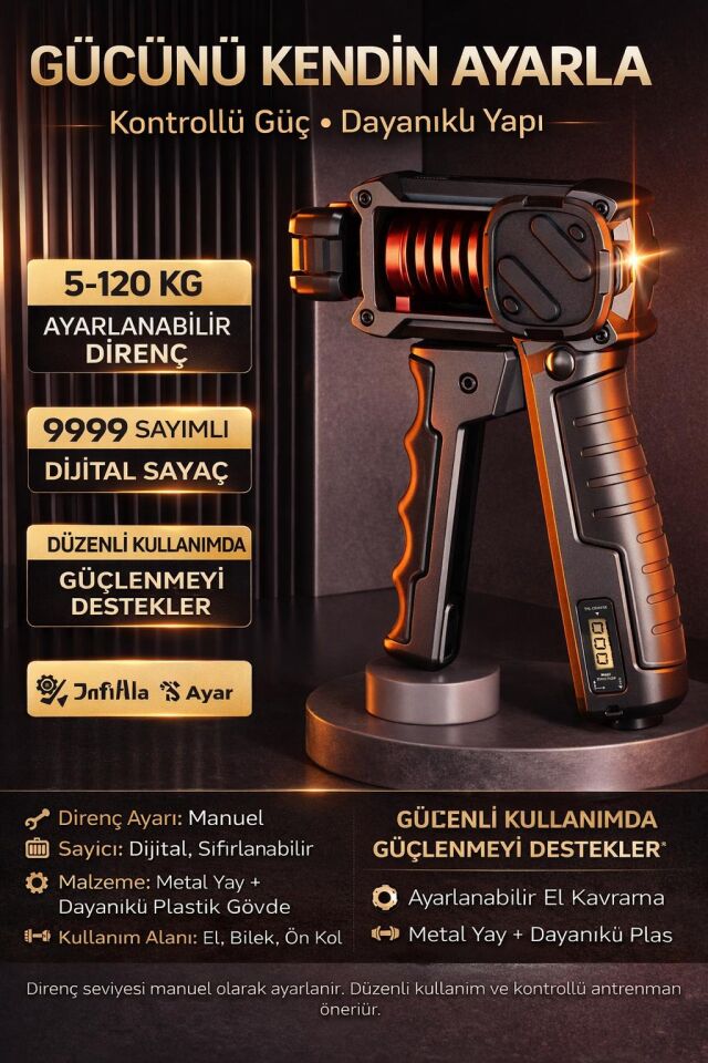 Valkyrie Ayarlanabilir El Kavrama Aleti 20–120 KG | Dijital Sayaçlı Profesyonel Ön Kol & Bilek Güçlendirici