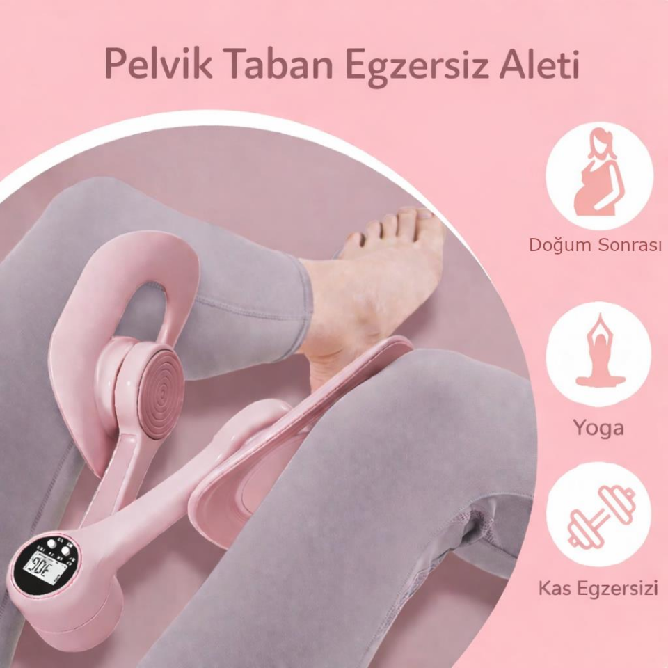 Valkyrie Dijital Ekranlı Pelvik Taban Egzersiz Aleti – Doğum Sonrası, Yoga ve Kas Egzersizi İçin Pembe