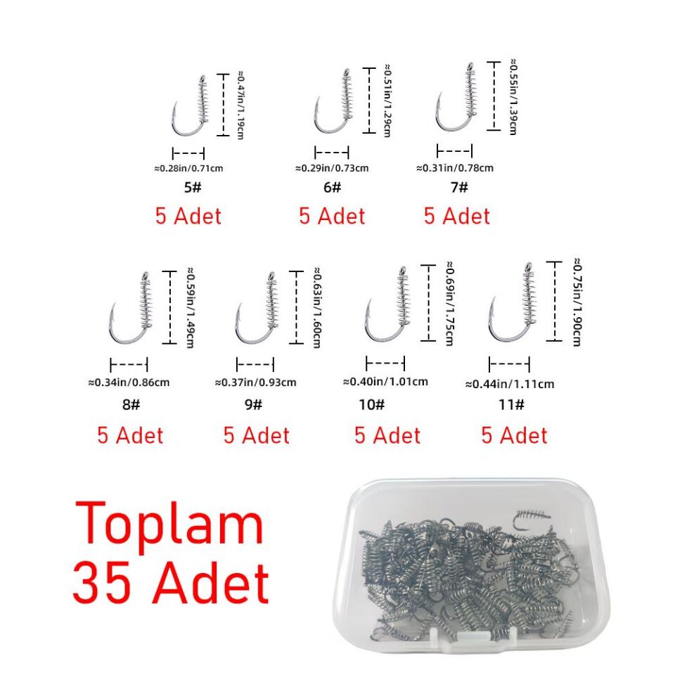 Valkyrie 35 Adet Yaylı Balık Kancası Seti – Paslanmaz Çelik Hazneli Yem Tutucu Olta İğnesi #5-#11