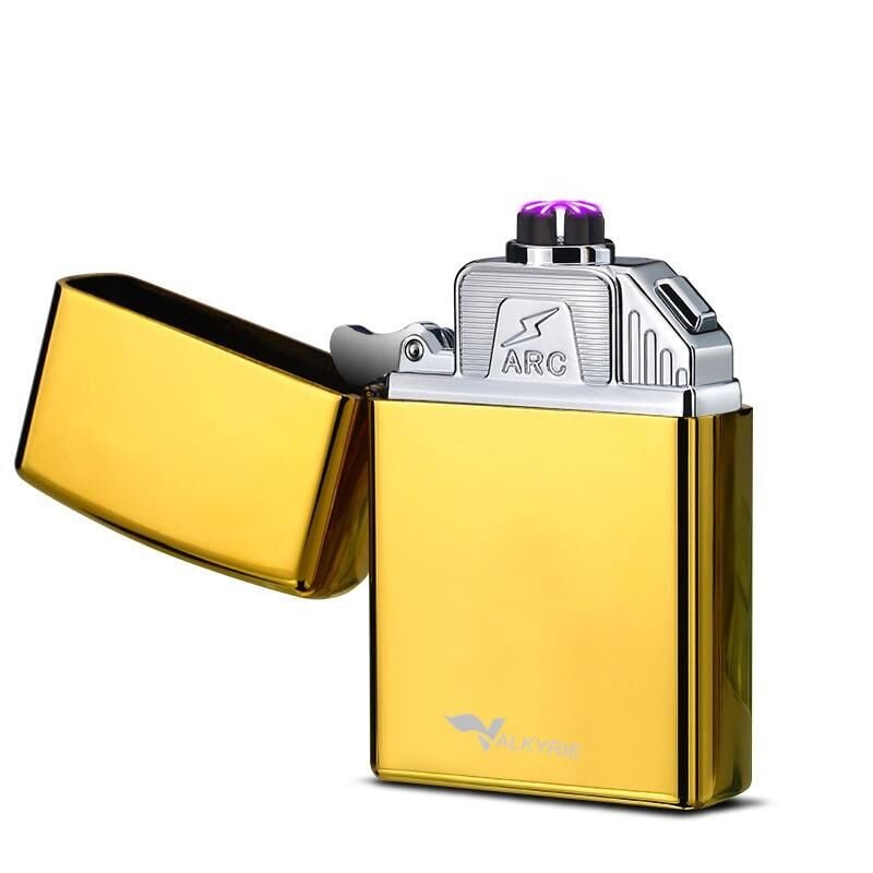 Valkyrie USB Şarjlı Elektronik Çakmak | 4 Elektrotlu X Tip Mor Arc | Rüzgar Geçirmez, Alevsiz Gold