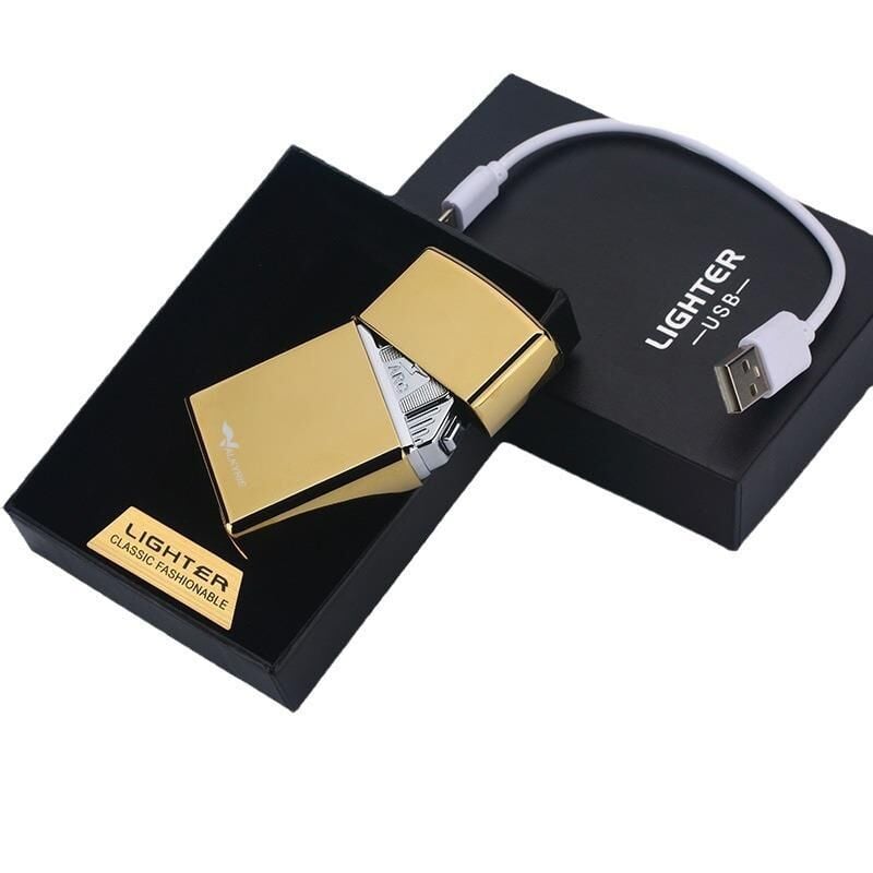 Valkyrie USB Şarjlı Elektronik Çakmak | 4 Elektrotlu X Tip Mor Arc | Rüzgar Geçirmez, Alevsiz Gold