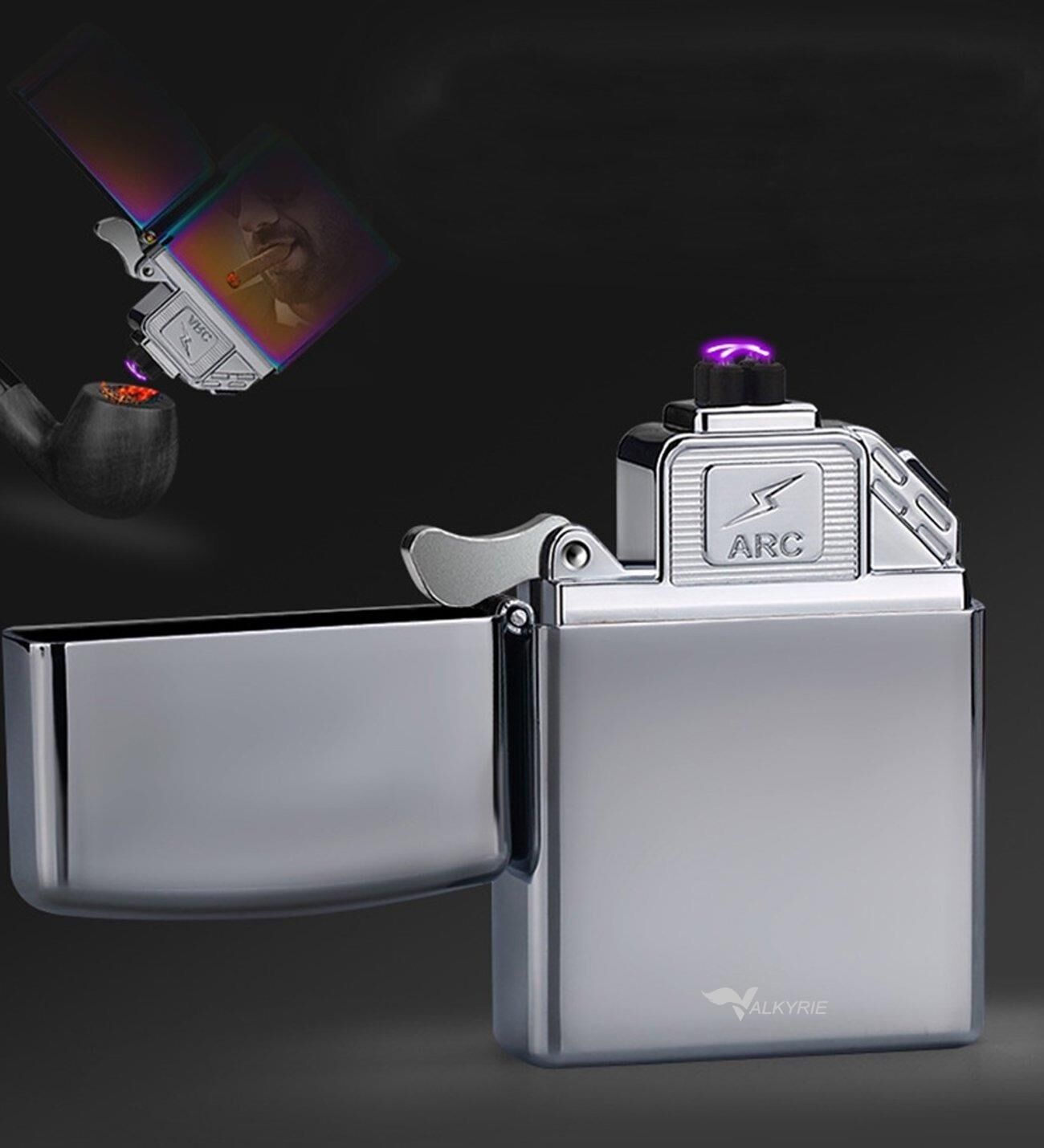Valkyrie USB Şarjlı Elektronik Çakmak | 4 Elektrotlu X Tip Mor Arc | Rüzgar Geçirmez, Alevsiz Silver
