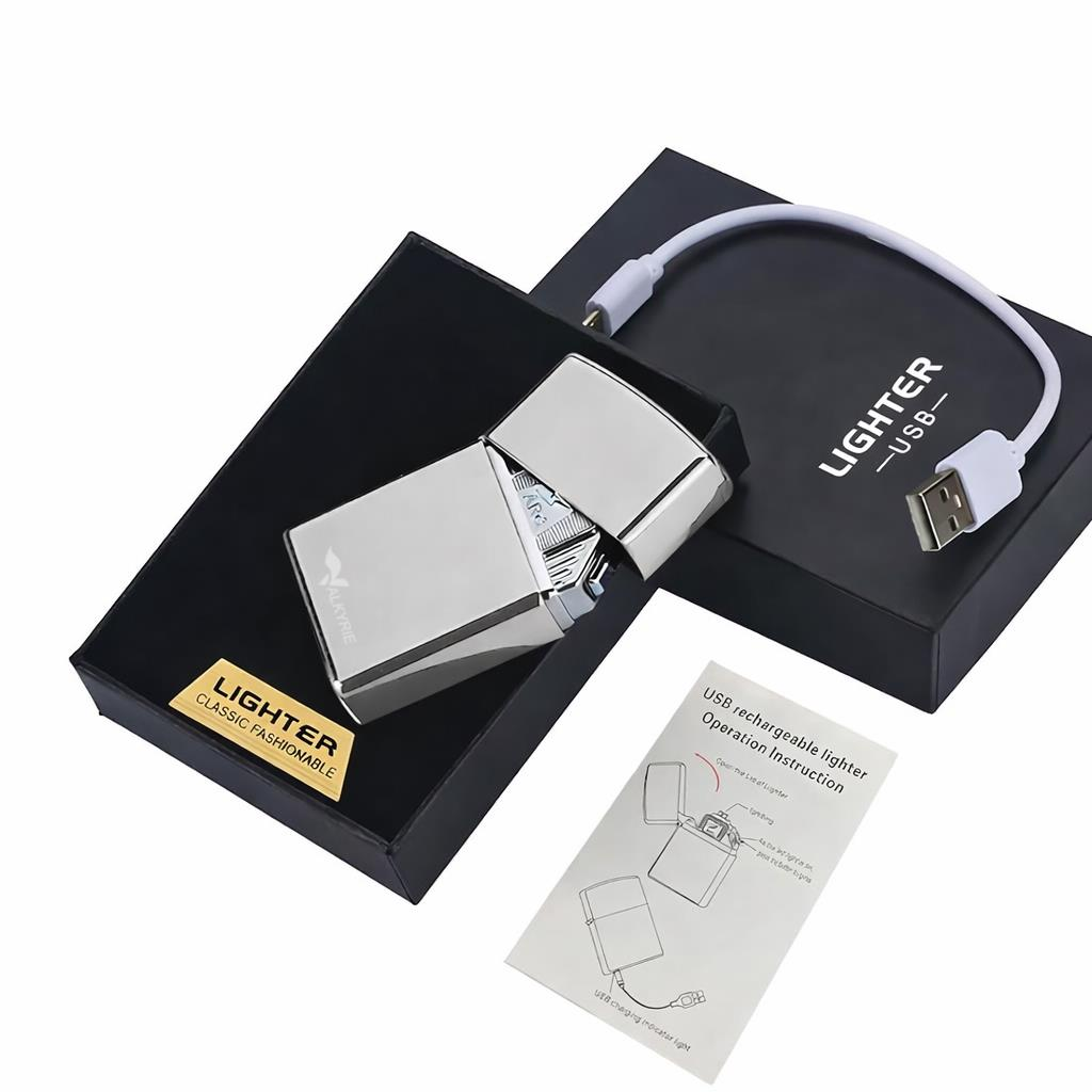 Valkyrie USB Şarjlı Elektronik Çakmak | 4 Elektrotlu X Tip Mor Arc | Rüzgar Geçirmez, Alevsiz Silver