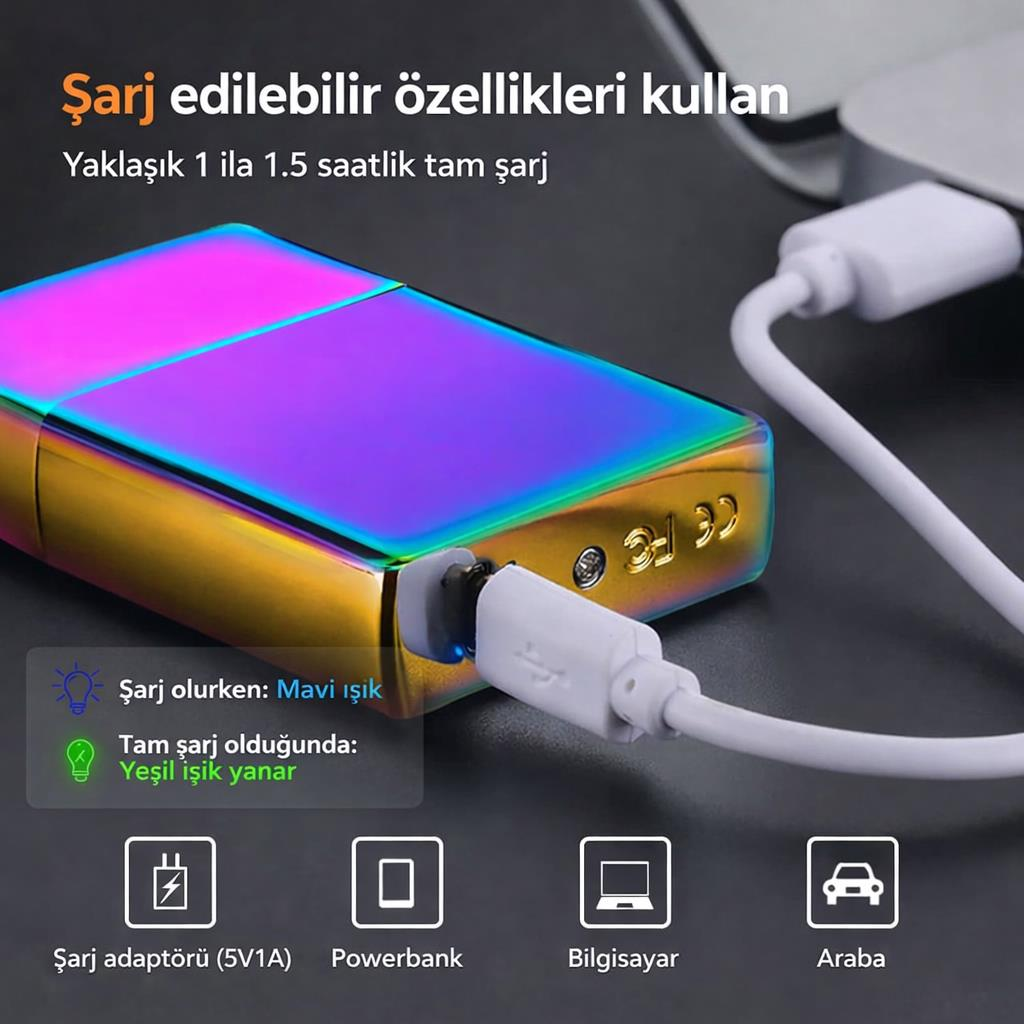 Valkyrie USB Şarjlı Elektronik Çakmak | 4 Elektrotlu X Tip Mor Arc | Rüzgar Geçirmez, Alevsiz Renkli