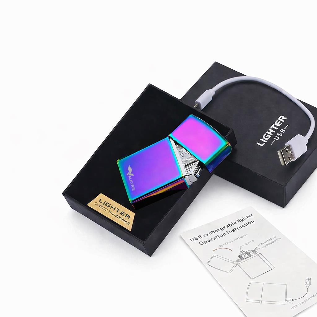 Valkyrie USB Şarjlı Elektronik Çakmak | 4 Elektrotlu X Tip Mor Arc | Rüzgar Geçirmez, Alevsiz Renkli