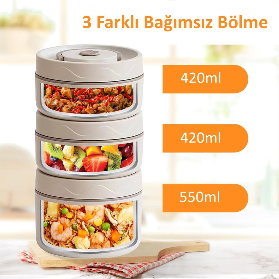Valkyrie 3 Gözlü Paslanmaz Çelik Isı Yalıtımlı Yemek Kabı + Çatal Kaşık Bıçak Seti Çantalı 304 Steel