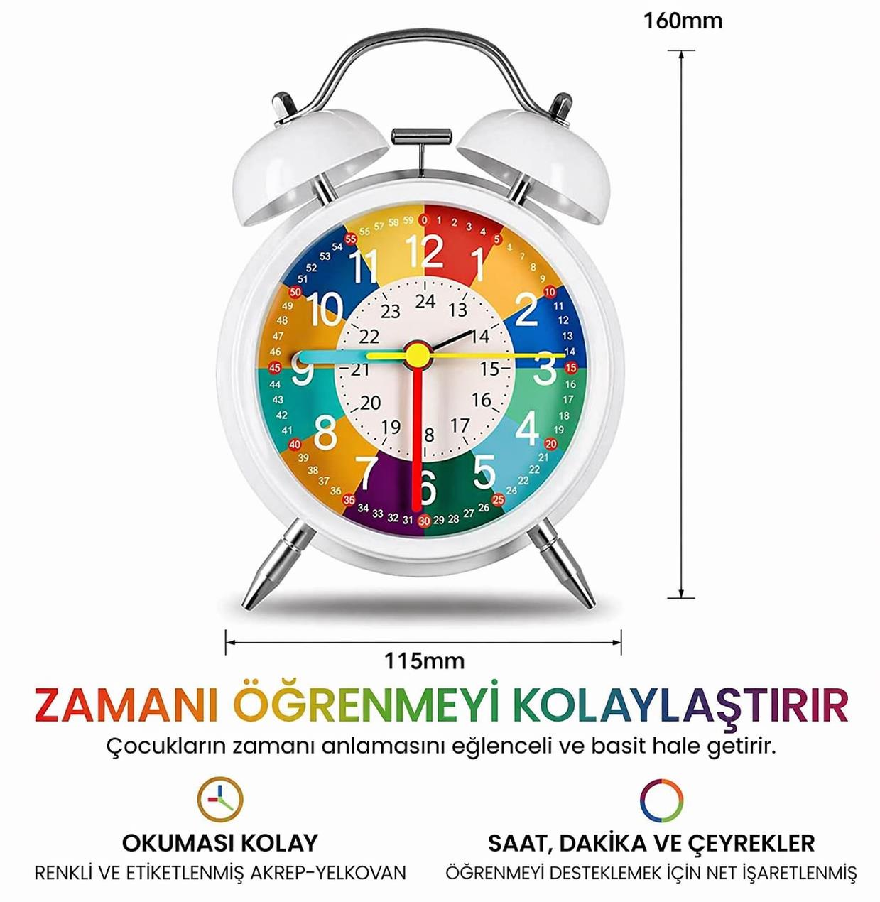 Valkyrie Eğitici Çocuk Alarm Saati | Renkli Öğretici Saat 12/24 Sistem Sessiz Mekanizma Kolay Okuma