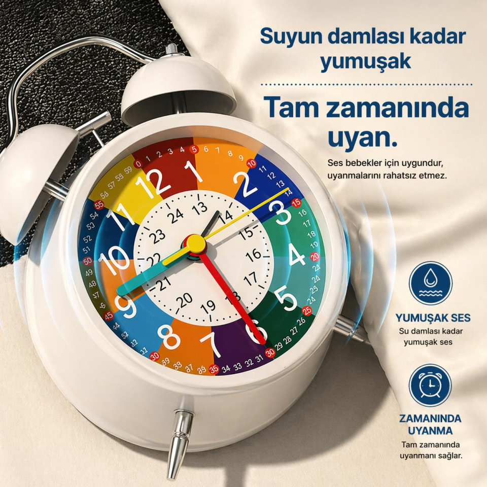 Valkyrie Eğitici Çocuk Alarm Saati | Renkli Öğretici Saat 12/24 Sistem Sessiz Mekanizma Kolay Okuma