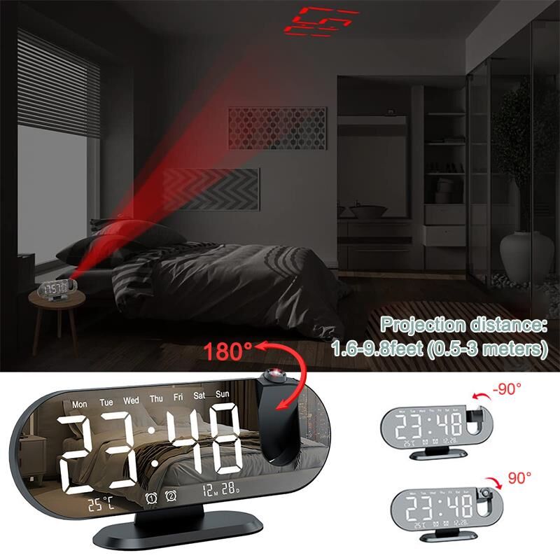 Valkyrie Projeksiyon Çift Alarm Dereceli LED Masa Saati