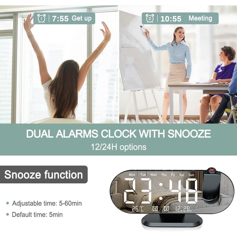 Valkyrie Projeksiyon Çift Alarm Dereceli LED Masa Saati