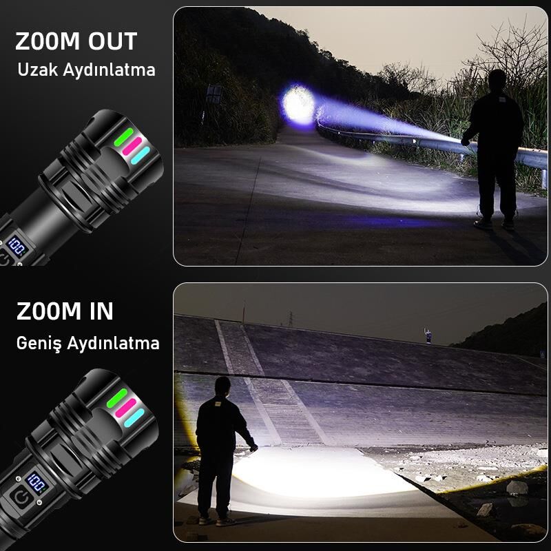 Valkyrie Şarjlı El Feneri 30W Powerbank Özellikli Type-C Zoomlu 5 Modlu Ultra Güçlü LED Fener