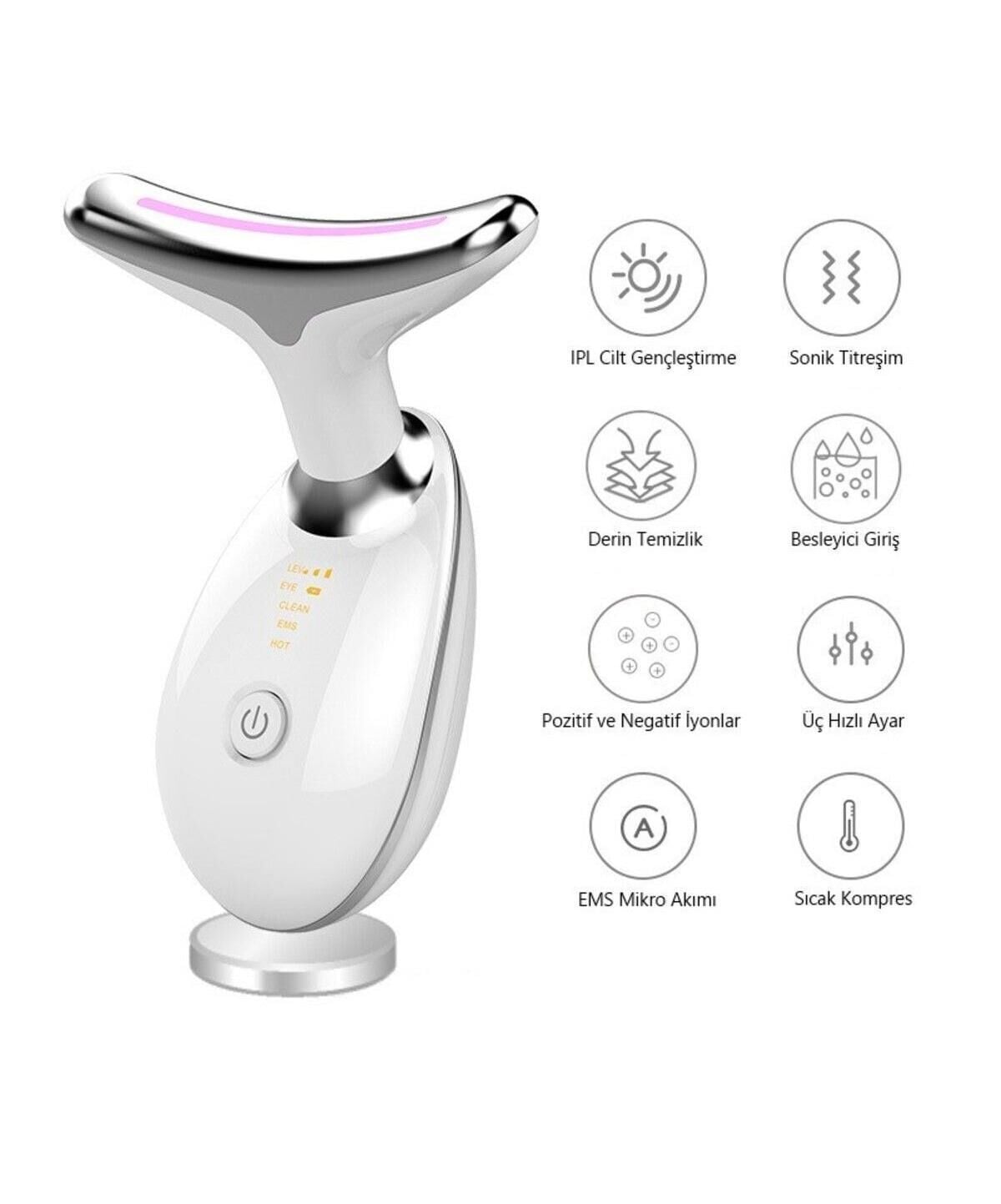 Valkyrie 7 Renk Titreşimli Yüz Boyun EMS Güzellik Cihazı Kırışık Gıdık Sarkma Giderici Beyaz