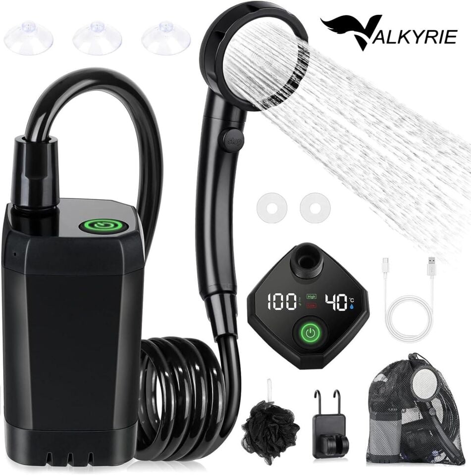 Valkyrie Akıllı LED Ekranlı Taşınabilir Duş & Su Pompası – Kamp Bahçe ve Seyahat için Şarjlı Kolay Kurulum