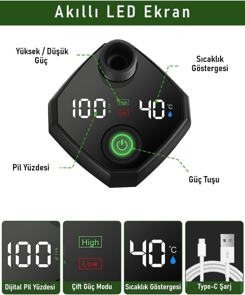 Valkyrie Akıllı LED Ekranlı Taşınabilir Duş & Su Pompası – Kamp Bahçe ve Seyahat için Şarjlı Kolay Kurulum