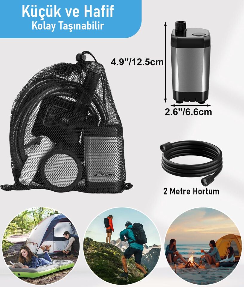 Valkyrie Akıllı LED Ekranlı Taşınabilir Duş & Su Pompası – Kamp Bahçe ve Seyahat için Şarjlı Kolay Kurulum