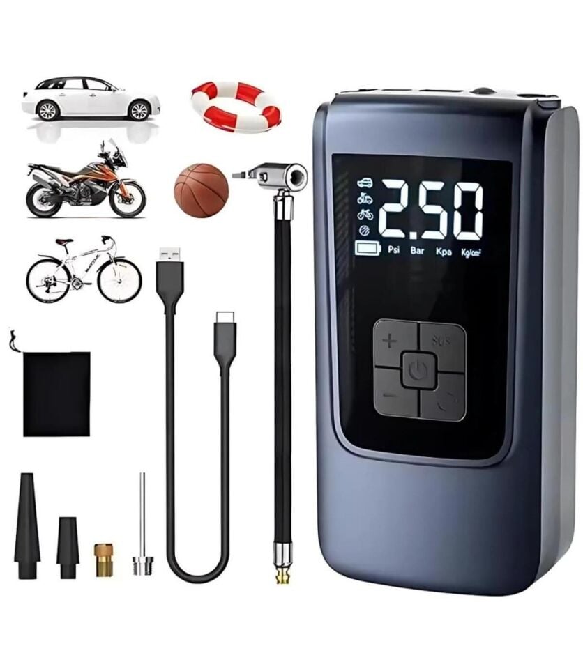 Valkyrie 150PSI 6000mAh Şarjlı Araba Top Bisiklet Hava Pompası LED Akıllı Powerbank