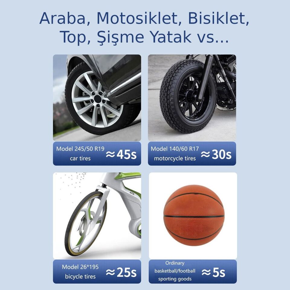 Valkyrie 150PSI 6000mAh Şarjlı Araba Top Bisiklet Hava Pompası LED Akıllı Powerbank