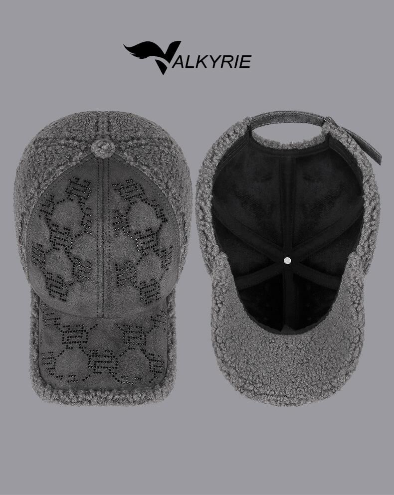 Valkyrie Peluş Şapka Kadın – Gri Renk Taş Detaylı Kışlık Şapka Ayarlanabilir Gri
