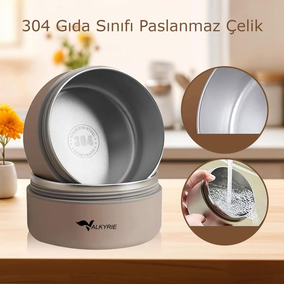 Valkyrie 3 Katmanlı Isı Yalıtımlı Termos Yemek Kabı Seti – 304 Paslanmaz Çelik, Sızdırmaz 3 Gözlü
